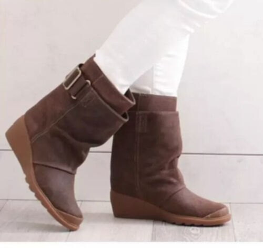 Sorel Brown Suede Toronto Wedge Midcalf Waterproof Boots Style NL2117-248 Sz 8.5